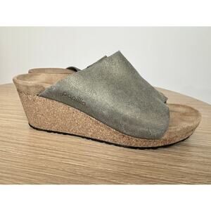 Birkenstock Papillio Gold Wedge Sandal Green Bronze Mule Heel Size 41 10 10.5